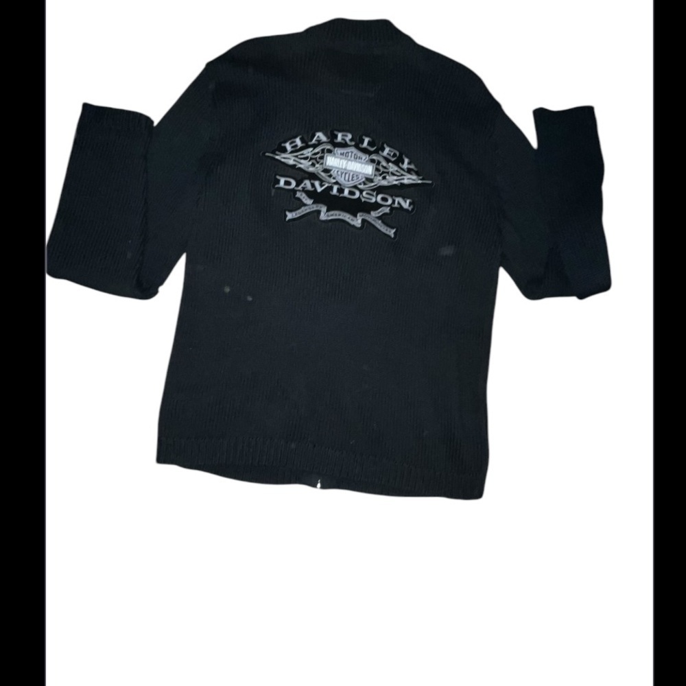 Harley-Davidson Sweater old money Mens L Black Full-Zip Cable Knit Logo Patches